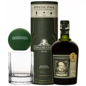 Diplomatico Exclusiva rum díszdobozban pohárral és jéggömb készítővel 0,7L